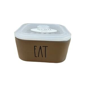 Rae Dunn EAT Cream Ceramic Food Storage Container With Vented Plastic Lid - NWT